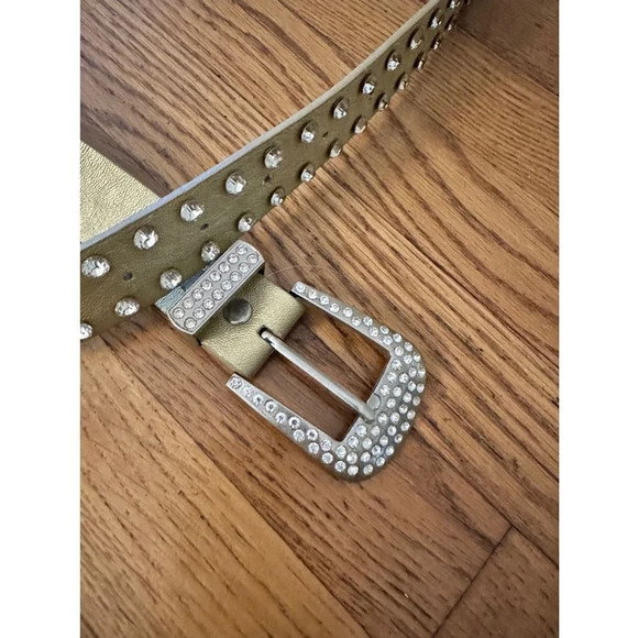 MMS Design Studio Tan Leather Rhinestone Western Belt Large - Picture 3 of 7